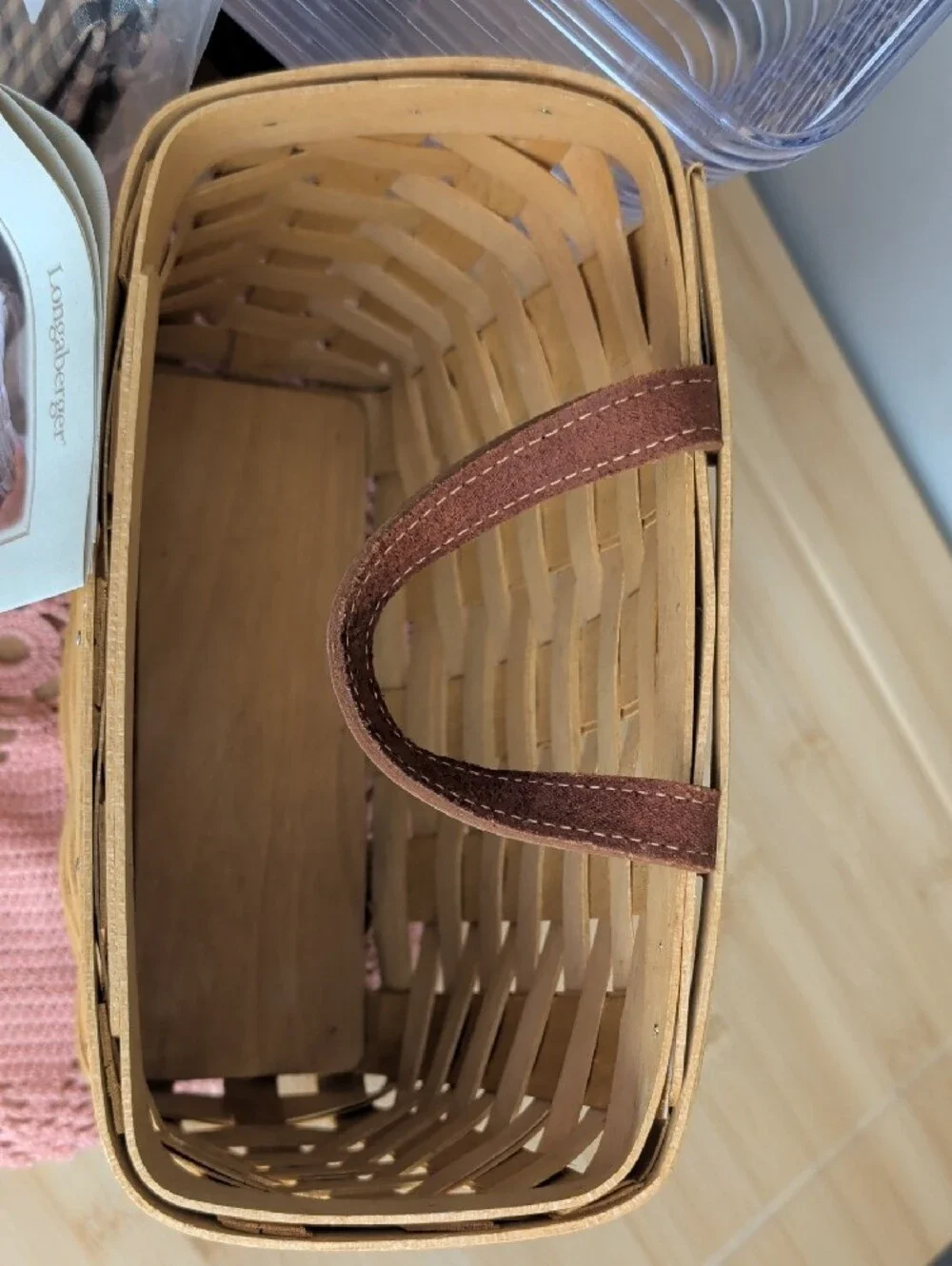 Longaberger Warm Brown Wall Pocket Basket with Protector & Liner NEW